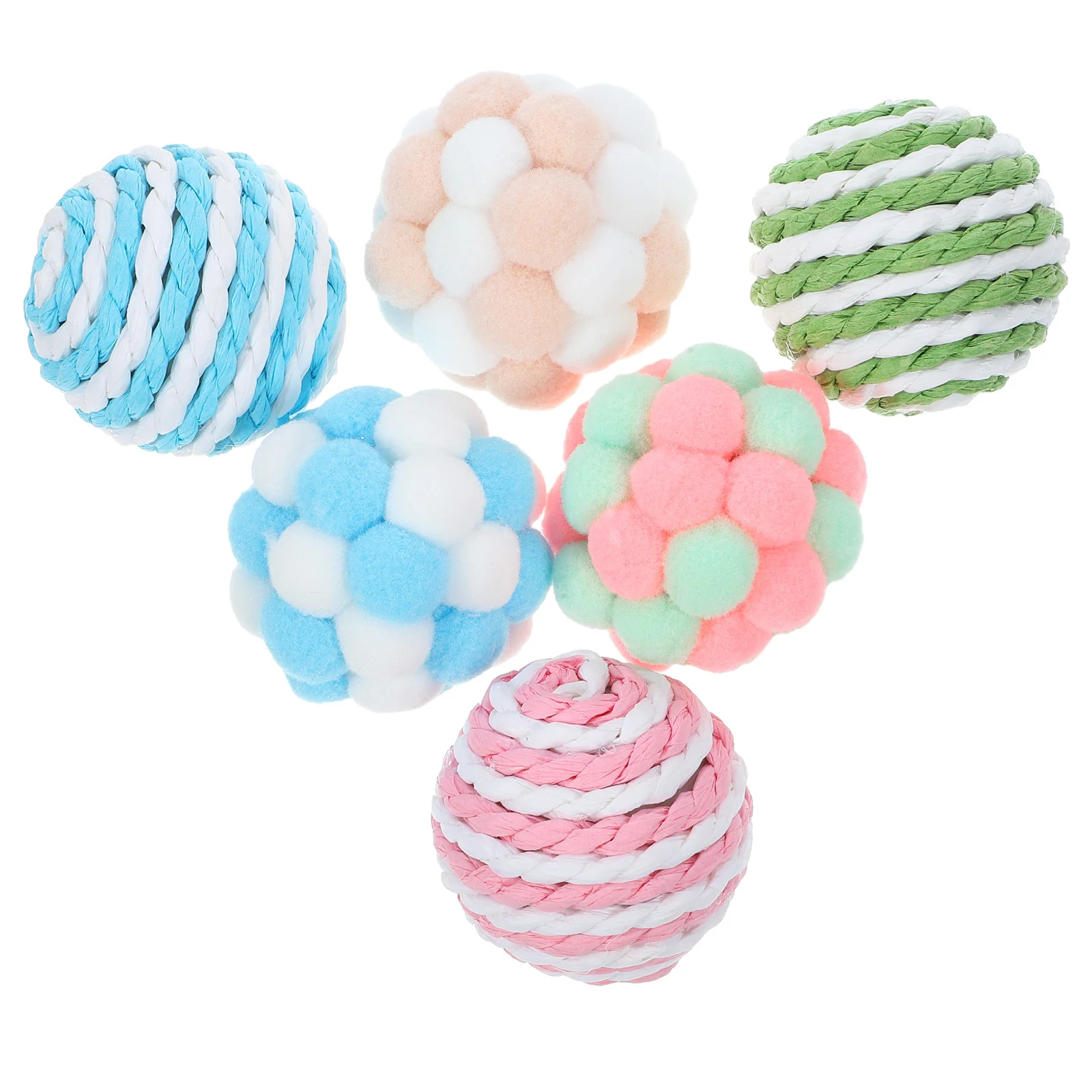 6 Pcs Colorful Bell Ball Cat Toys Interactive Indoor Scratching Plush Pet Balls For Cats Supplies Fuzzy Kitten