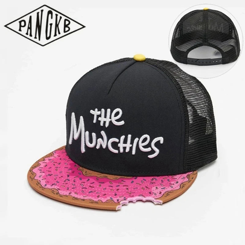 PANGKB Brand Munchies in musta Cap summer mesh trucker bone snapback hat for men women adult outdoor breathable sun baseball cap