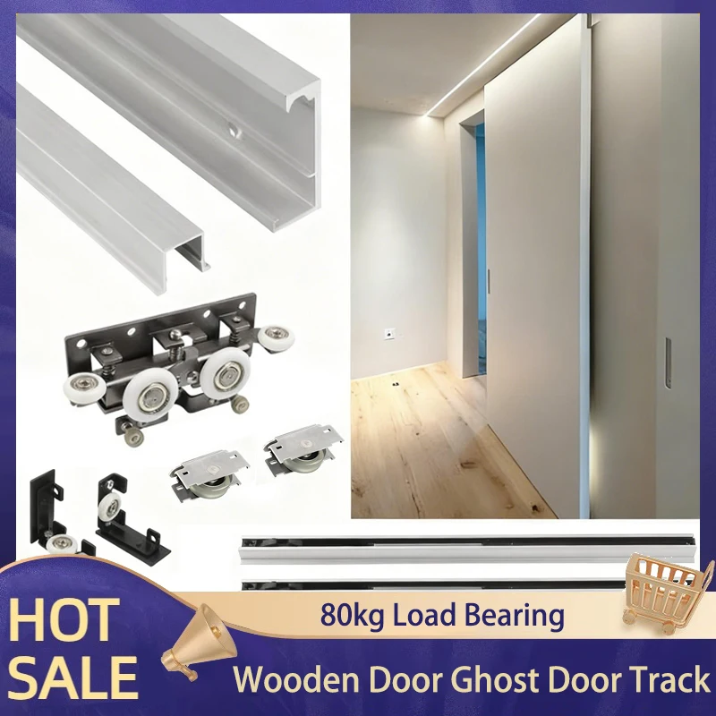 

Invisible Track Sliding Door Hardware For Wood Doors With Side Hanging System And Bidirectional Buffer Damping Smooth Operation