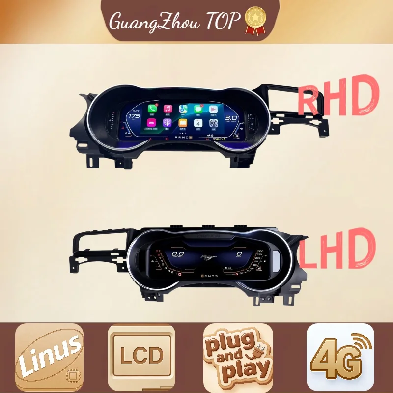 Plug & Play LCD Digital Dashboard Cluster 12.3 inch For Ford Mustang 2015 16~20 2021 Support HDMI Carplay Radio Instrument Panel