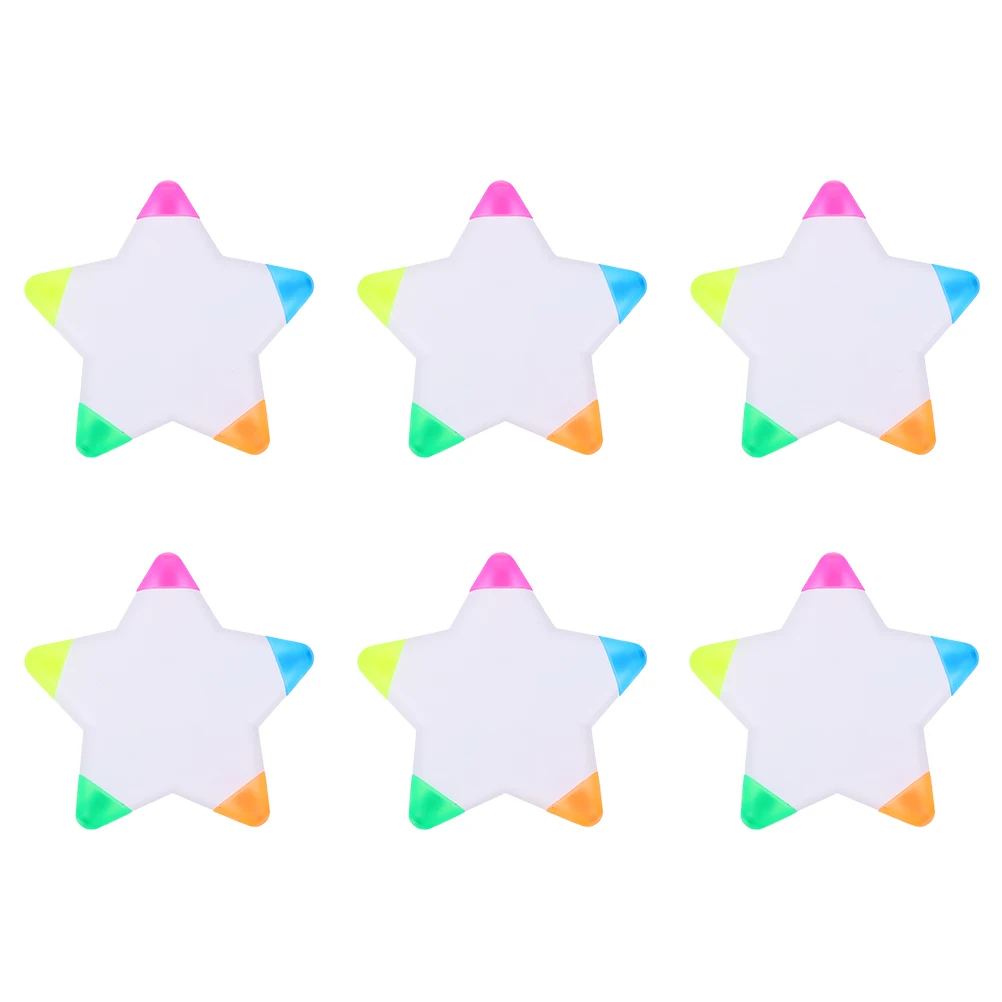 6 قطع من أقلام التحديد الملونة الإبداعية واللوازم المدرسية وأقلام الفلورسنت المحمولة على شكل نجمة