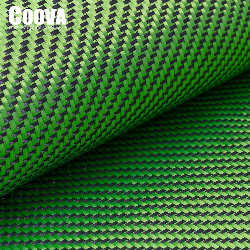 F261 COOVA 3K Green Kevlar & Carbon Fiber Fabric Cloth Twill Weave Tela Fibra De Carbono Carbon Fabric Jacquard Used For DIY