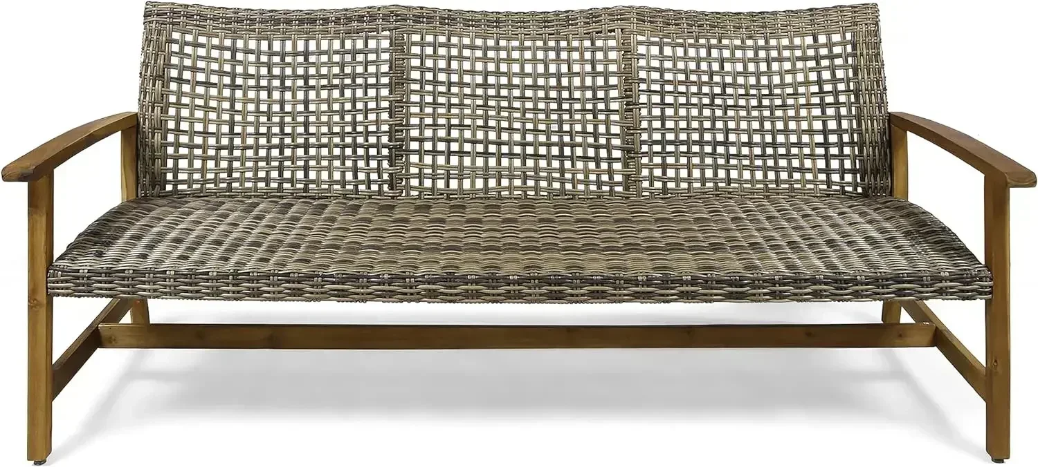 Furniture supplies Christopher Knight Home Marcia Outdoor Wood Sofa, Wicker, 75.50 x 31.00 x 31.50, Gray, Natural Stained Finish