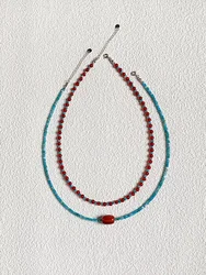 Original Design Natural Red Agate Apatite Beaded Necklace Exquisite Clavicle Chain High Grade Blue Zircon Earrings Jewelry Set