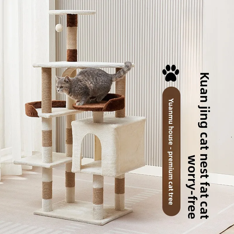 Spacious Deluxe Cat Tree with Plush Cat House and Teaser Ball, Multi-Level Cat Tower for Indoor Cats, Pet Furniture