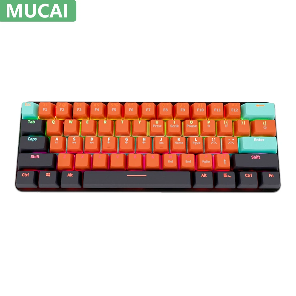 MUCAI MKA610 RGB USB Mini Mechanical Keyboard Red Switch 61 Key Wired Computer Notebook Portable Keyboard