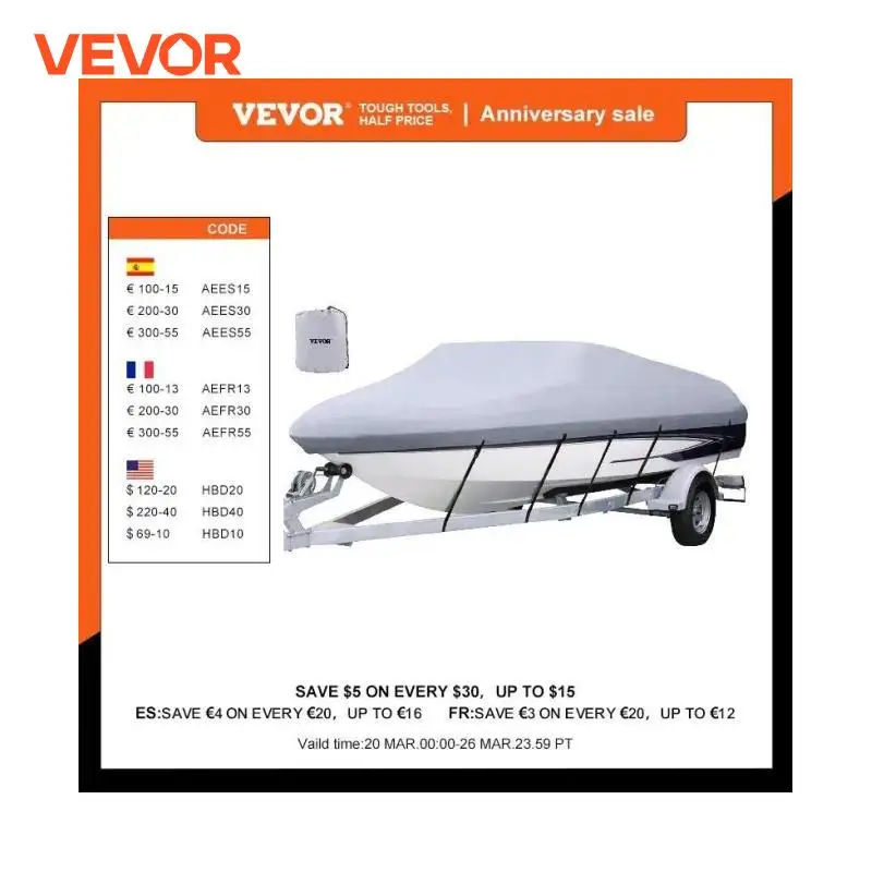 VEVOR 16-18.5 FT V Hull Boat Cover 600D Oxford Fabric Material All-Season Protection With Storage Bag and 5Pcs Adjustable Straps