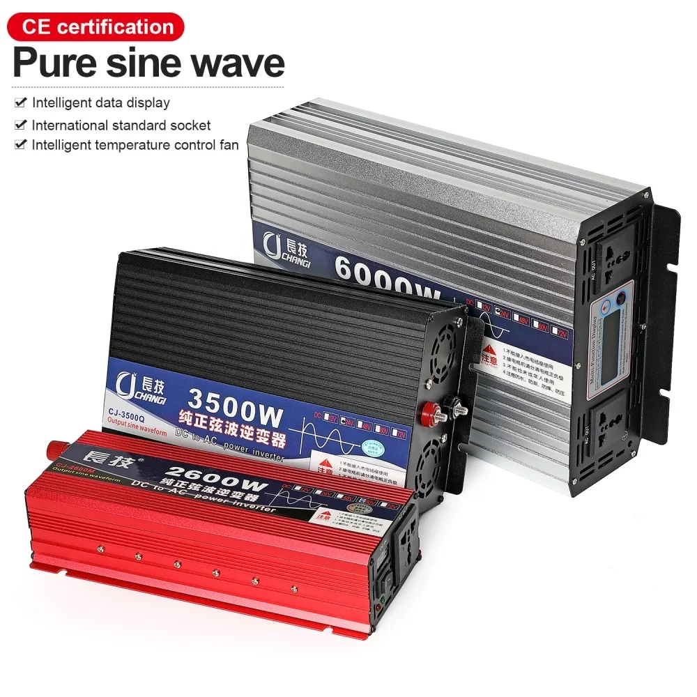 8000W Pure Sine Wave Inverter DC 12V 24V 48V 60V To 110V 220V Ac Car Power Inverter With LED Dis