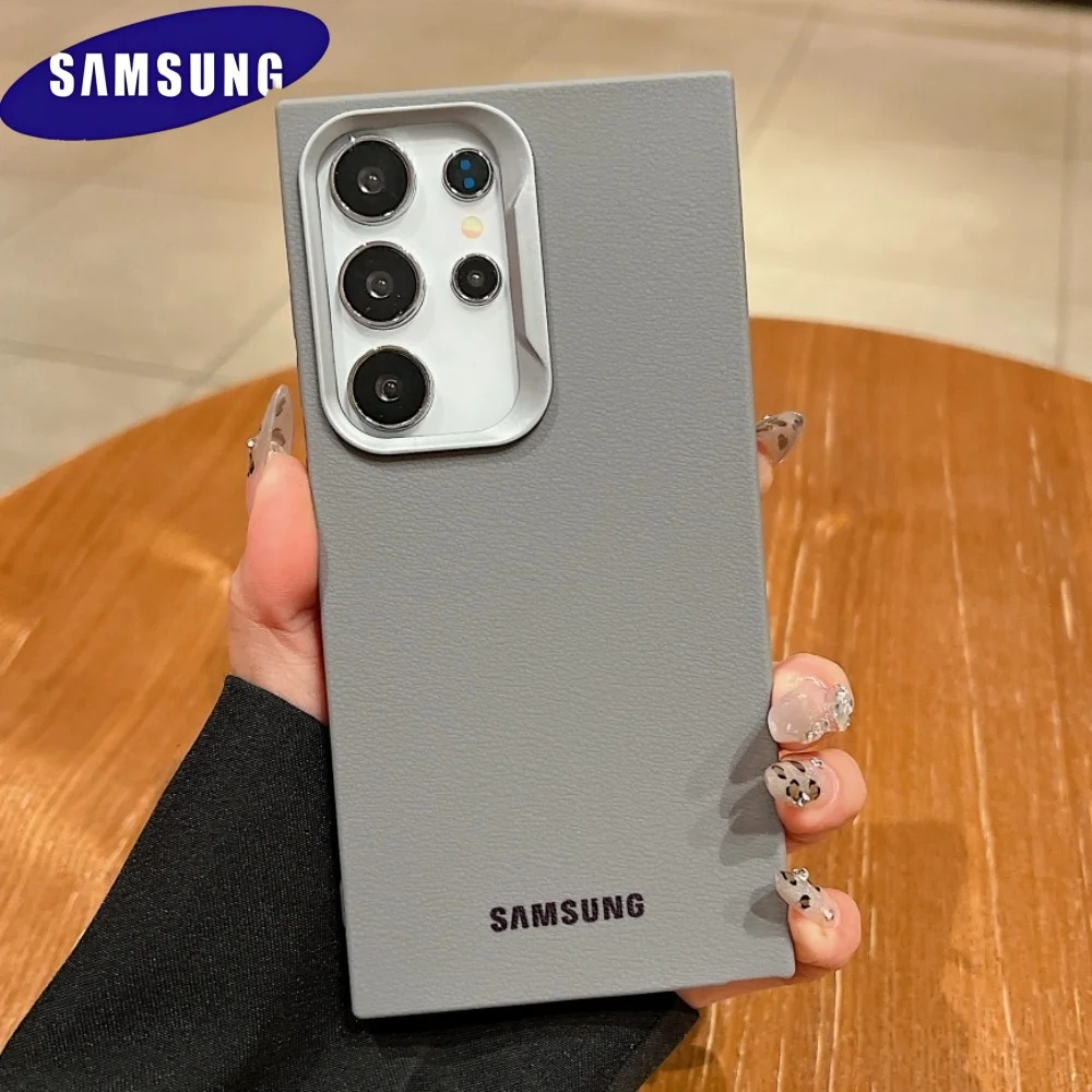Original Official Leather Soft TPU Full Logo Case Samsung Galaxy S25 S24 S23 S22 S21 Ultra Plus Anti Fall Protection Funda