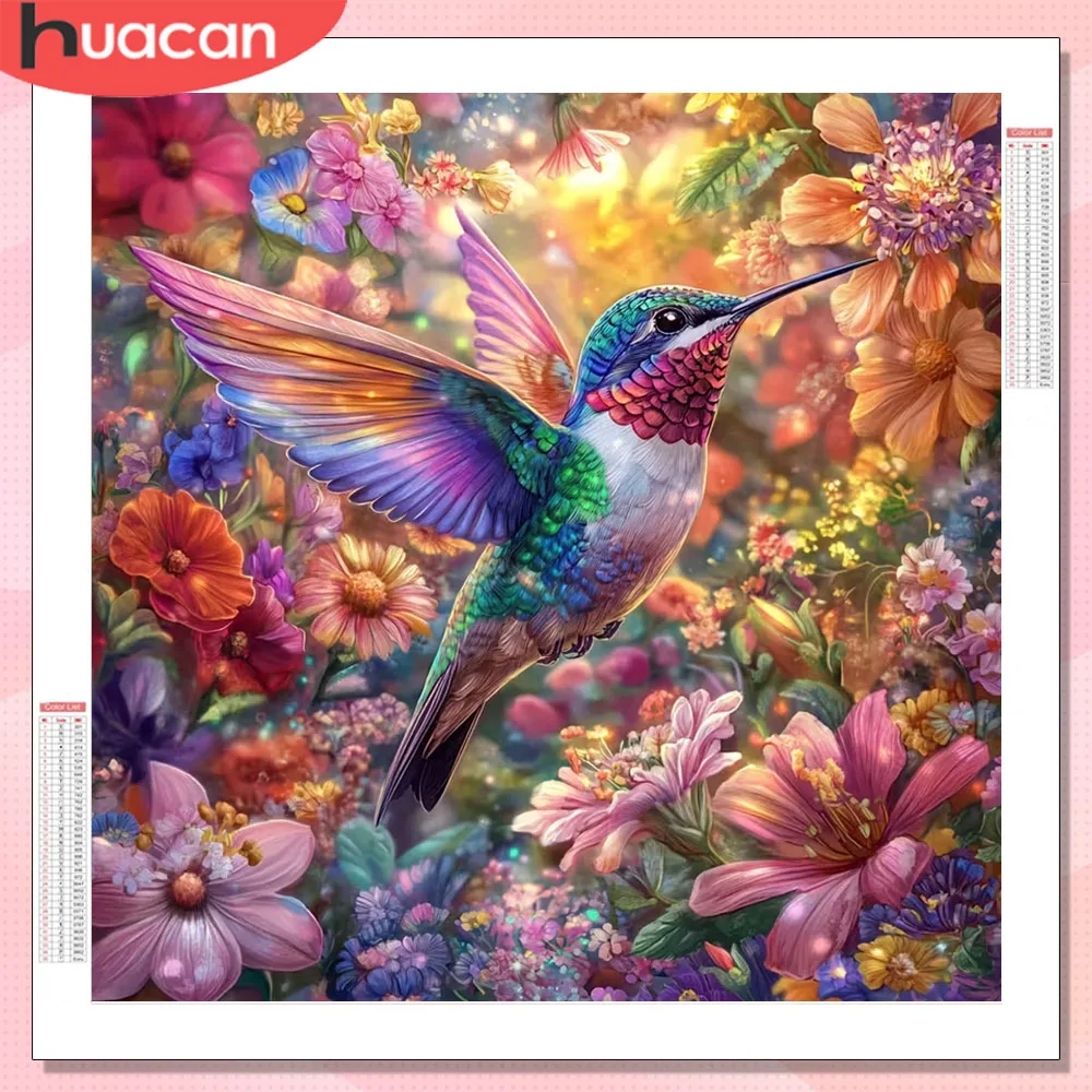HUACAN Diamant-Gemälde, Vogel, Tierkunst, komplettes Kit, Diamant-Mosaik, Kolibri, Blume, Heimdekoration, Strasssteine, Bilder