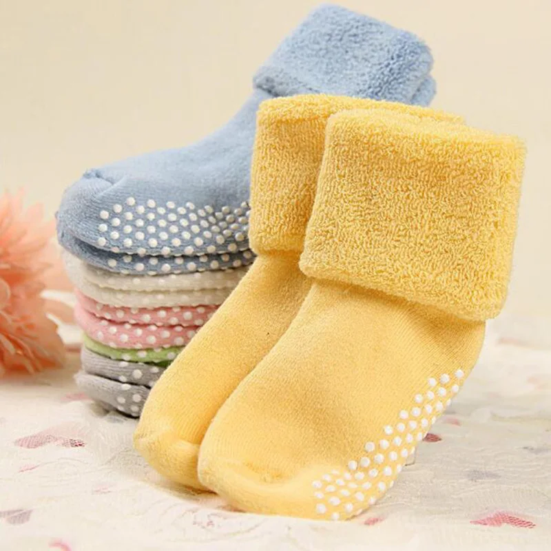 

2Pair New autumn and winter thick baby toddler socks cotton non-slip baby floor foot socks
