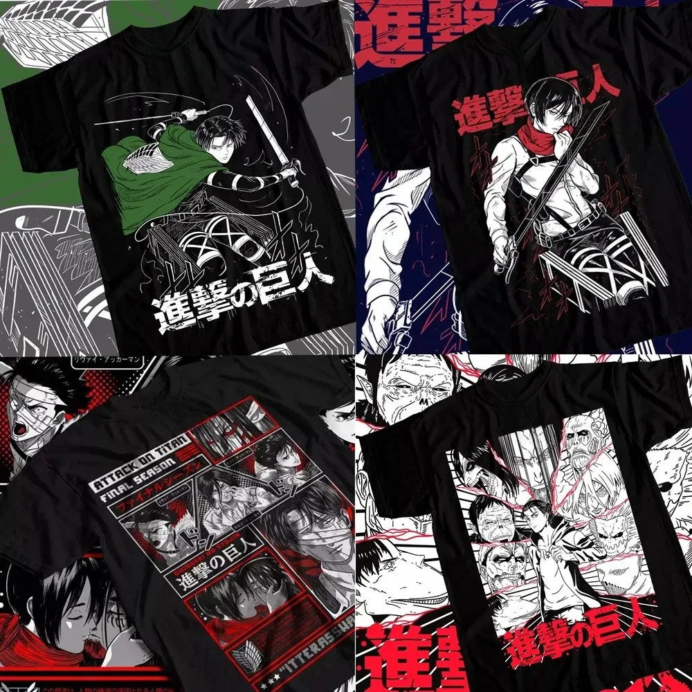 2025 Passion Anime Attack On Titan Eren y Mikasa patrón impreso Camiseta con cuello redondo hombres mujeres nuevo verano Venta caliente Tops