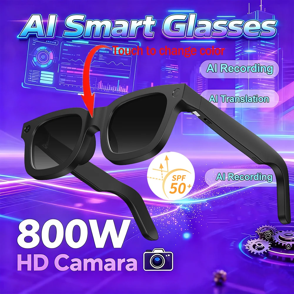 

2026 New AI SmartGlasses 800W HD Camera Shooting Everything Recognition AI Translation 4GB Storage 300mah SmartGlasses Men Women