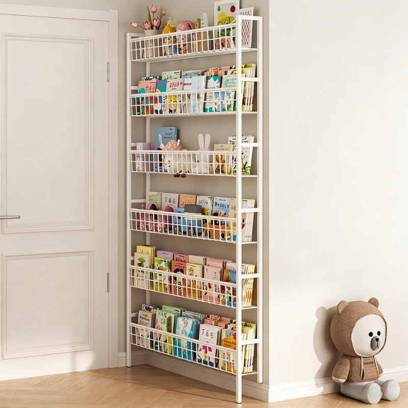Behind the door shelf, wrought iron ultra-thin bookshelf, floor-to-ceiling children's simple extremely narrow crack,