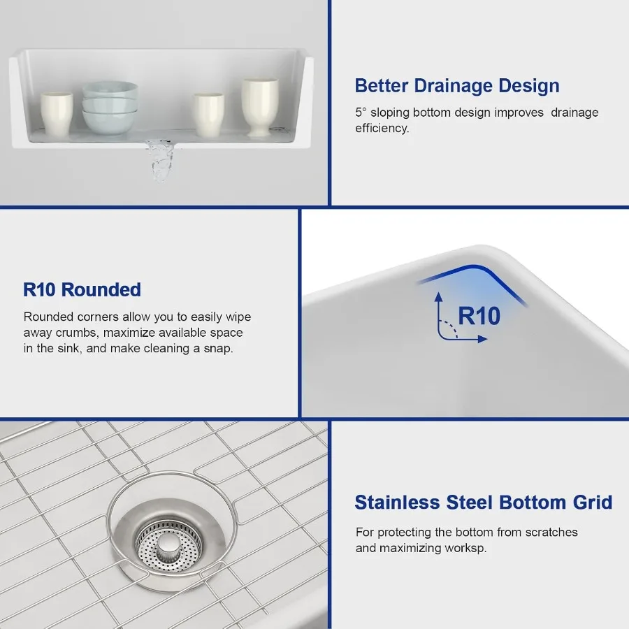 33 x 18 wendbare Bauernhaus-Waschbecken, weiße Schürze vorne, Küchenspüle, Keramik-Feuerzeug, doppelseitiges Frontdesign mit glatter geriffelter Pa