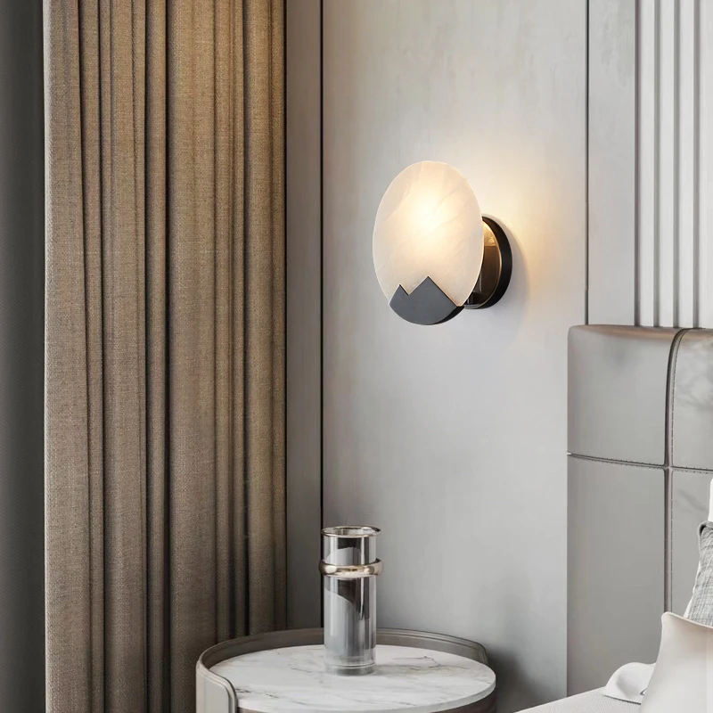 Italian postmodern simple light luxury marble wall lamp designer living room full copper bedside corridor aisle bedroom lamp