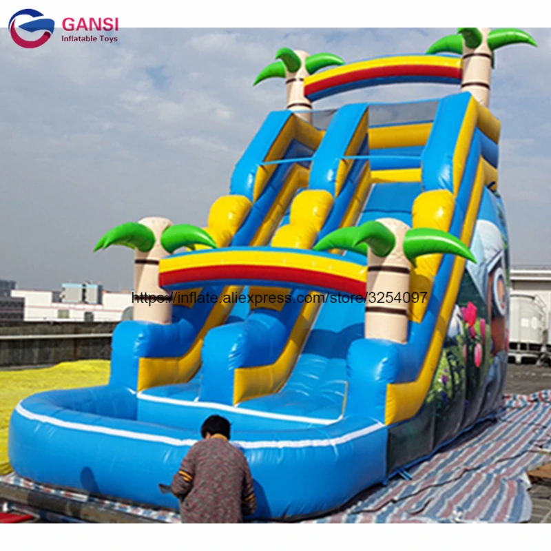 Playground Dry Slides Inflatable Bouncer Slide,0.55Mm Pvc Giant Inflatable Slide With Pool