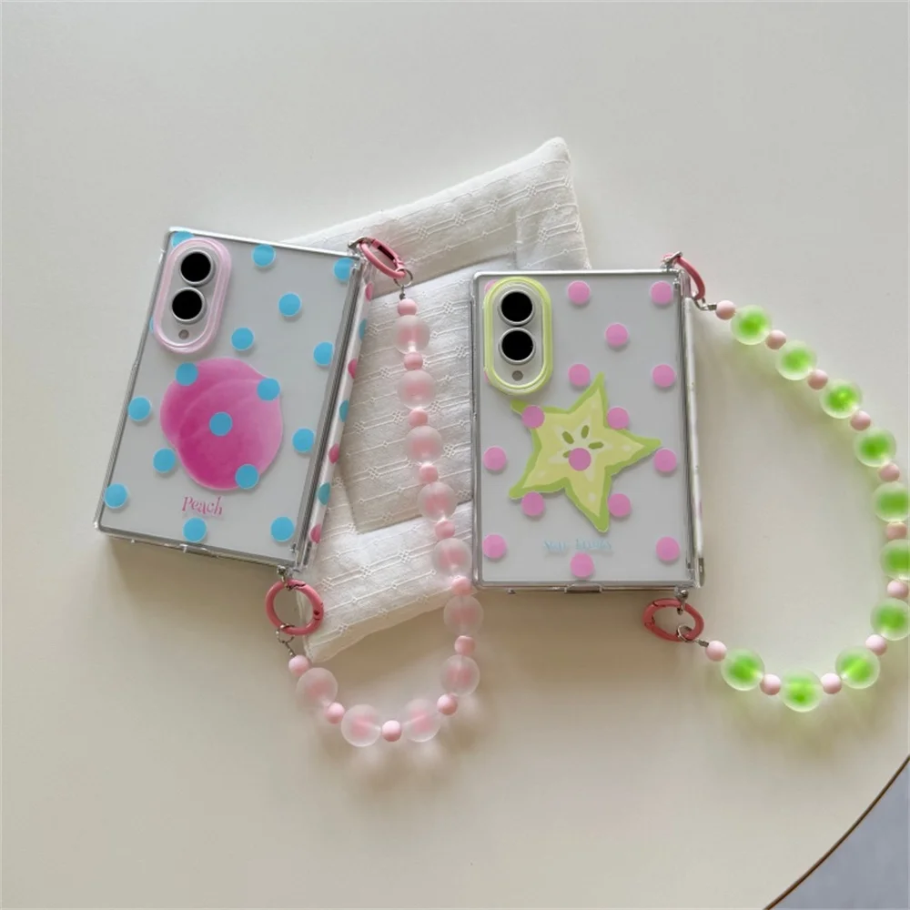 Korea Kawaii Cartoon peach Phone case for Samsung Galaxy Z Fold 8 Cover With Chain fold 8 Fashion Shockproof Protective cover