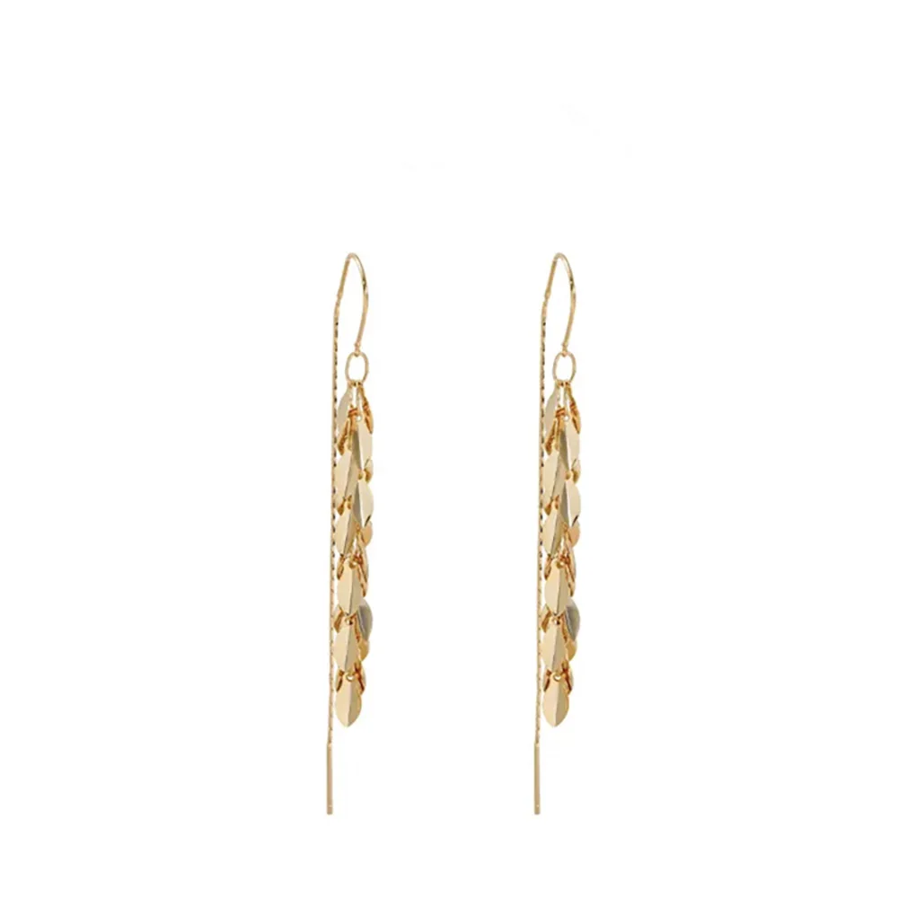 2023 Niche Design Sense Metal Wheat Long Tassel Earrings Ear Line Light Luxury Temperament Fashion Cold Wind Ear Drop Earrings