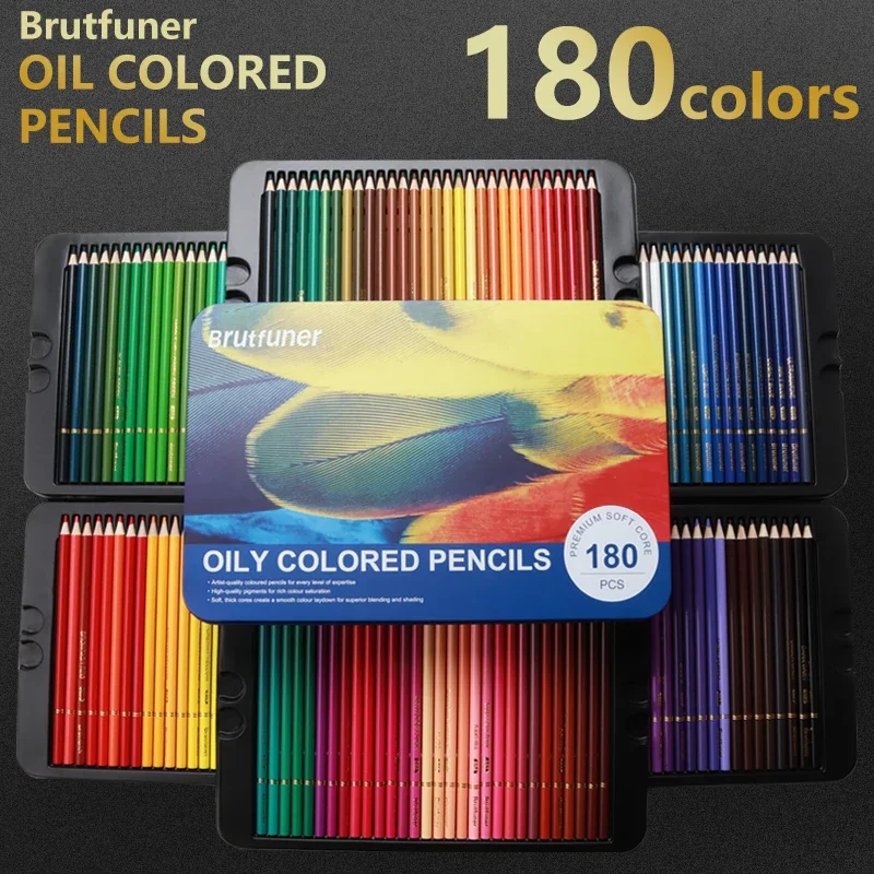 Brutfuner Oily Colored Pencils Round Wooden Handle Artist Painting Drawing Sketch Art Design Student Supplies 180/240/300Colors