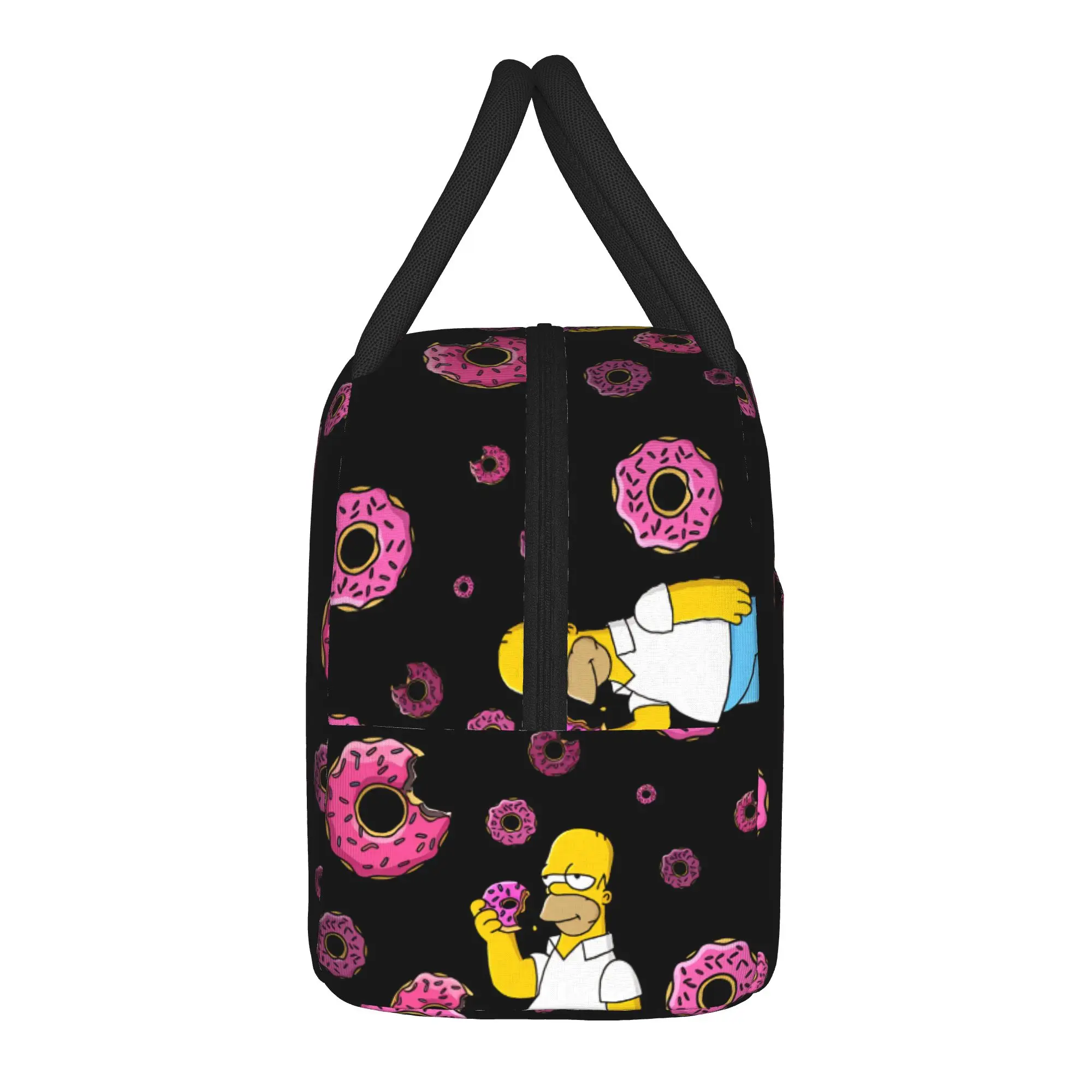 S-Simpsons Homer Donut Pink Sprinkles Lunch Bag Vintage Lunch Box For Adult Outdoor Picnic Cooler Bag Thermal Tote Handbags