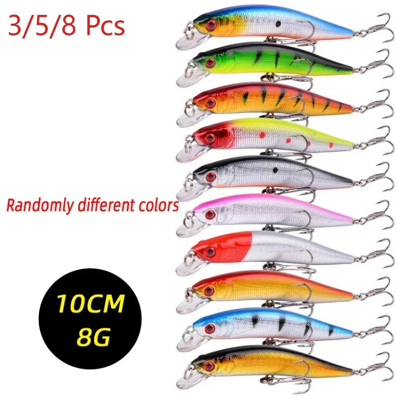 3/5/8 Stück zufälliges Minnow-Angelköder-Set – 10 cm 8 g künstlicher Köder, Angelköder, Wobble-Köder für Forellenbarsch-Angelgerät-Set