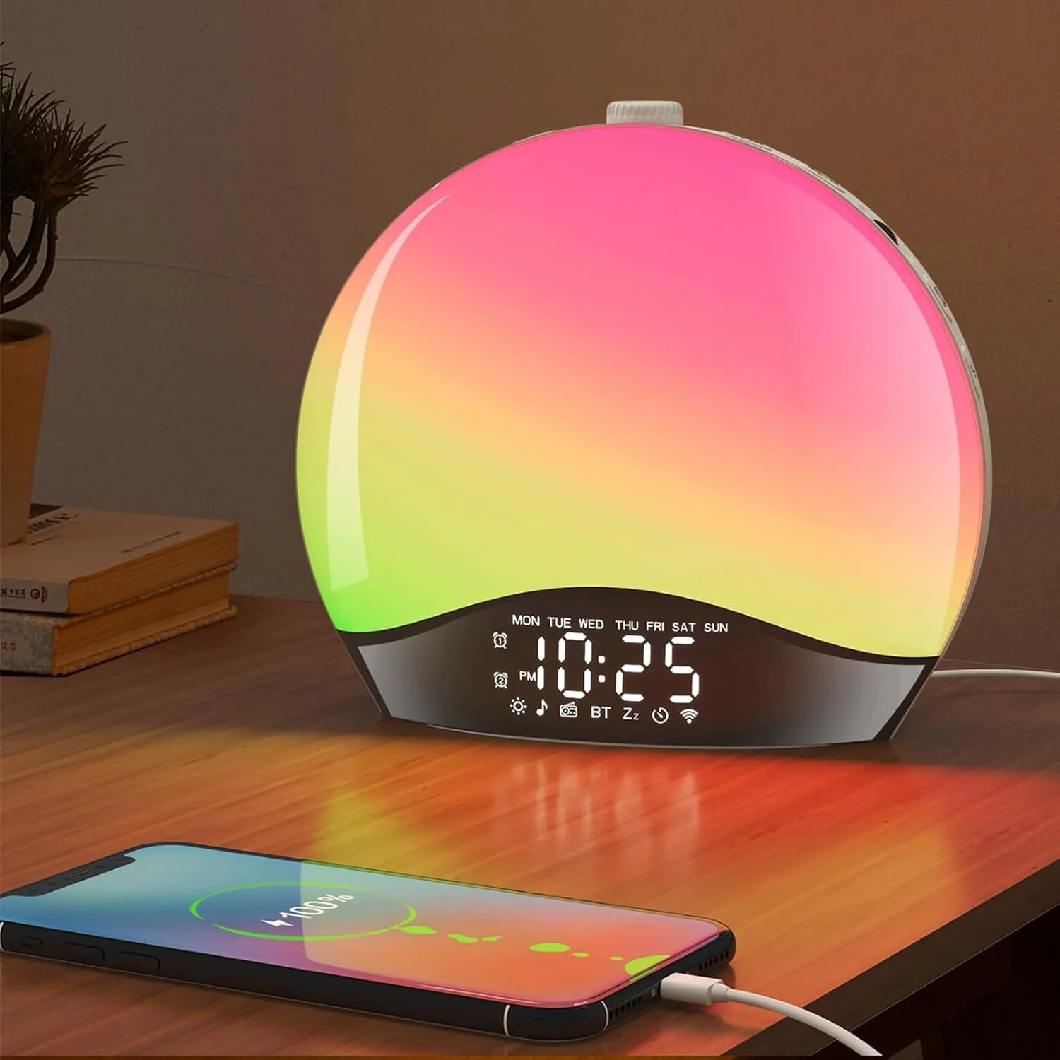 Smart Simulated Sunrise Sunset Bluetooth Ambient Light White Noise Electronic Alarm Clock Table Lamp Bedroom Bedside Lamp