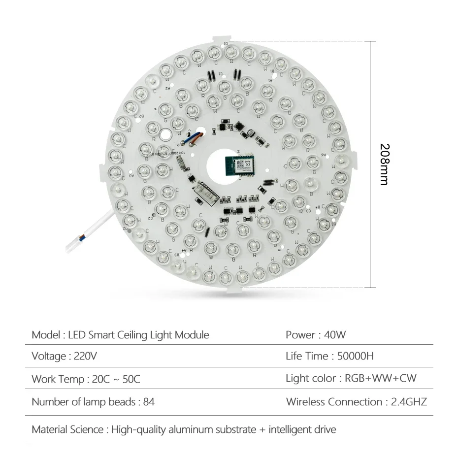 RGB Dimmable Led Ceiling Light Module 220V 40W Flat Round Ceiling Light  WiFi Smart Control Lamp