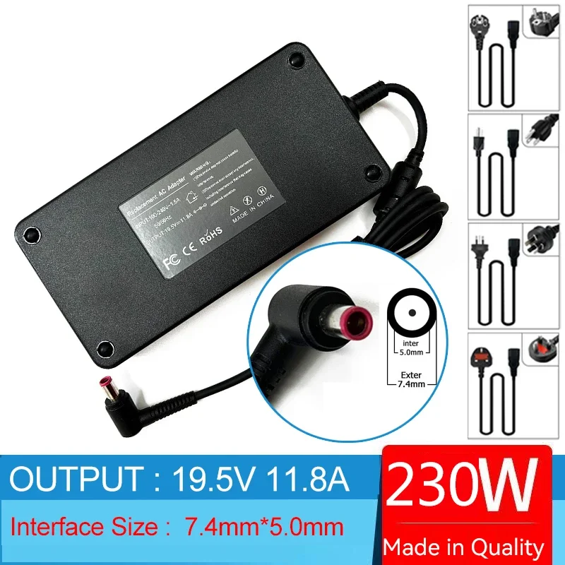 19.5V 11.8A 230W Laptop Ac Adapter Charger for MSI GT70  GL65 GL75  GT72VR GT72S Alpha 15 17 Raider Leopard