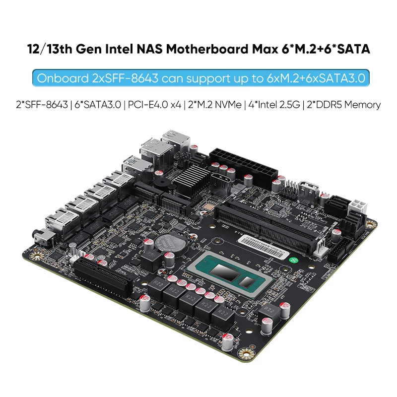 NAS 마더보드 i5-12450H 펜티엄 8505 6 베이 6 * NVMe 6 * SATA3.0 1 * PCIEx4 인텔 i226-V 2.5G DDR5 방화벽 라우터 미니 ITX 메인보드