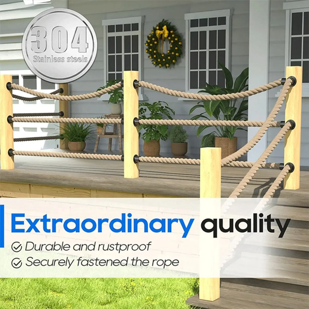 A50U 4Pack Black Rope End Snap with Screw Securing Rail Support Cap for Jutes Fencing Stair Deck Railing Kit