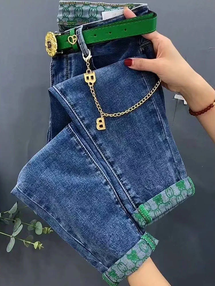 2023 NEW Spring Autumn High Waist Straight Jeans Loose Fit Stretch Haren Denim Pants Ladies Ankle-Length Jeans Pants