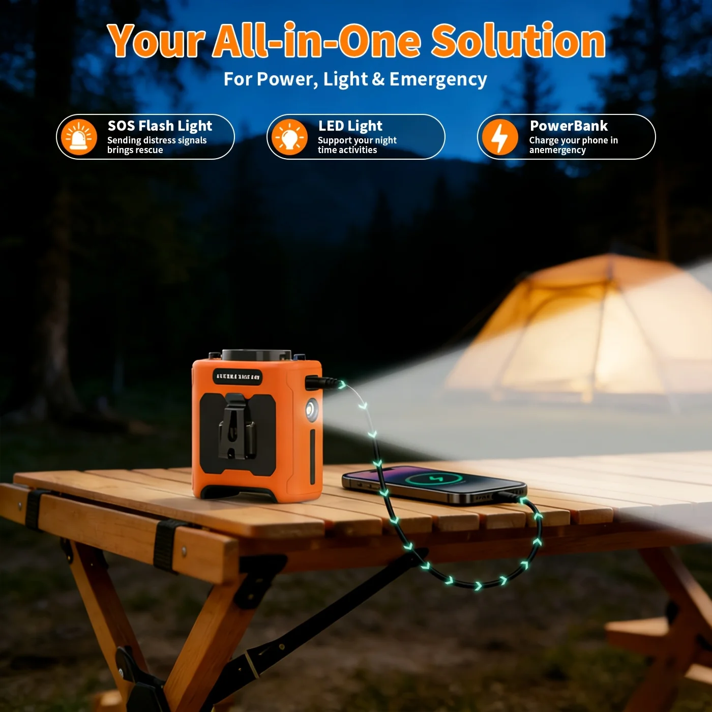Waist Fan Portable Handheld Hanging Neck Fan Ultra-Strong Wind with Phone Charging LED Light For Outdoor Camping Travel