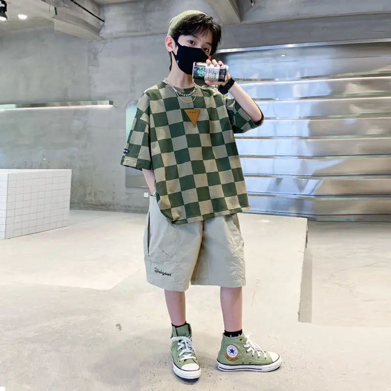 

Boy's Summer Suit Thin 2022 New Children and Teens' Wear Summer Short Sleeve Clothes Boy Summer Suit