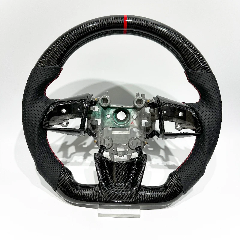 

Factory Custom Black Carbon Fiber Perforated Leather Red Center Logo Sport Steering Wheel For Kia Stinger GT 2018+