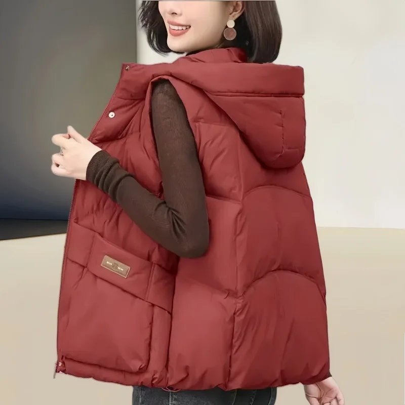 Coats Women Hooded Parka Vest Casual Coat Sleeveless Big Pocket Zipper Turn Down Collar Loose Y2k Jackets 2025 Spring Winter