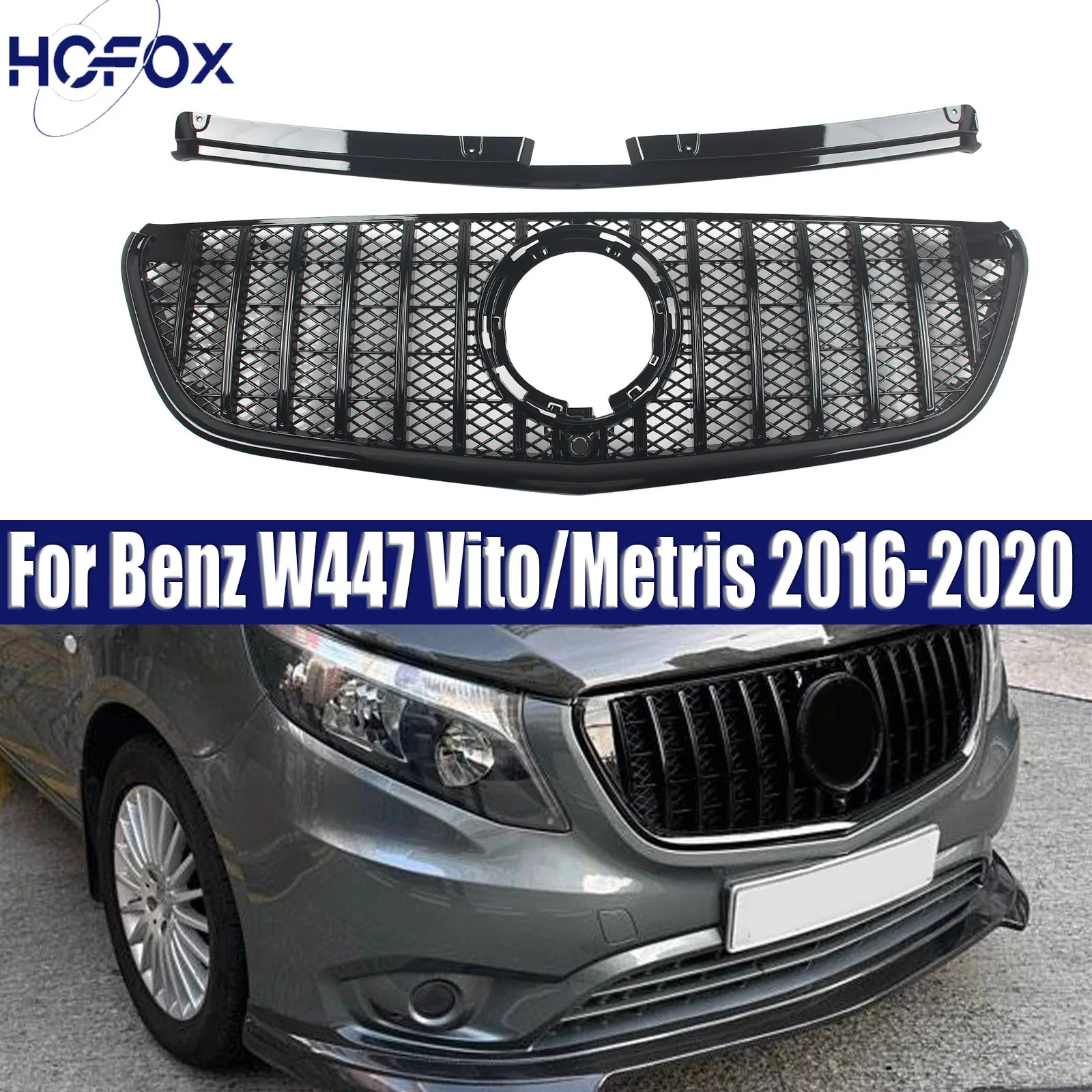 

Upgrade Front Inlet Mesh Grille Bumper Grill Middle Grid For Mercedes-Benz W447 Vito/Metris 2016-2020 GT Style Tuning Trim