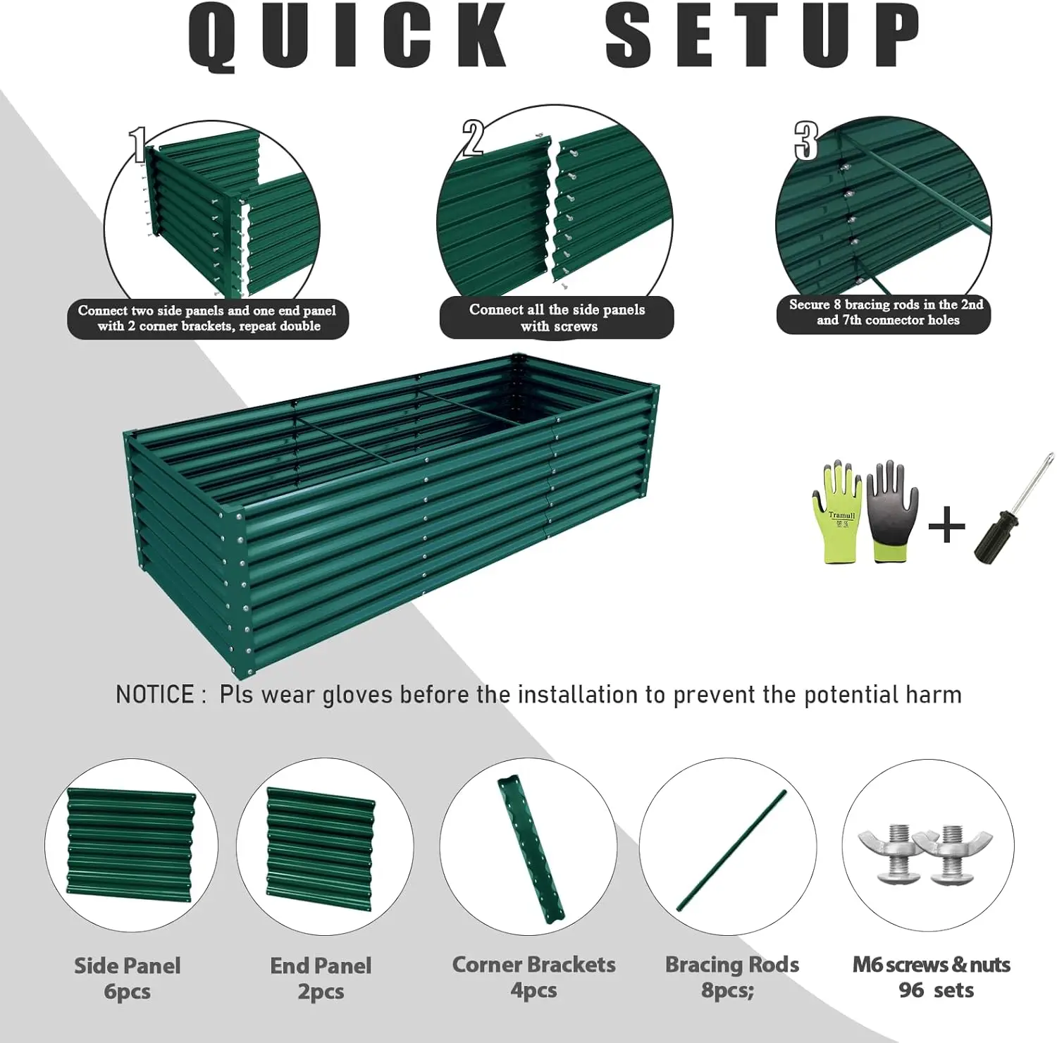 1 Pack 8x3x2FT Galvanized Raised Garden Bed Kit Retangular Metal Ground Planter Box Outdoor Bottomless Planter Raised Beds for V