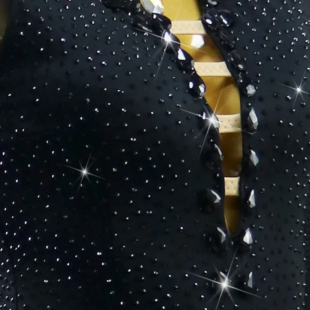 สีดําชุดเต้นรําละตินเวทีเสื้อผ้าผู้หญิงชุดเครื่องแต่งกายกีฬาสวมใส่สาวพรหมกระโปรงชุดราตรีหญิงชุดที่กําหนดเอง