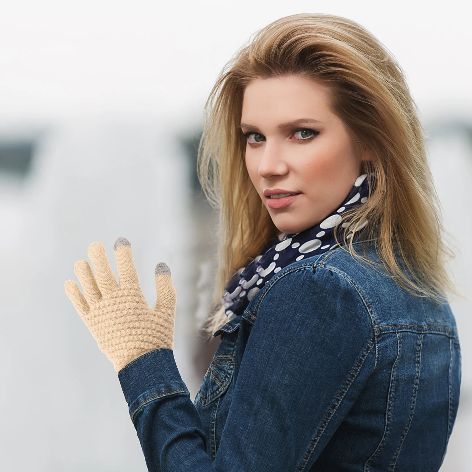 

1 Pair Women'S Winter Thickened Warm Touchscreen Cycling Gloves For Cold Weather Soft Knit Gloves Touch Screen Compatible For