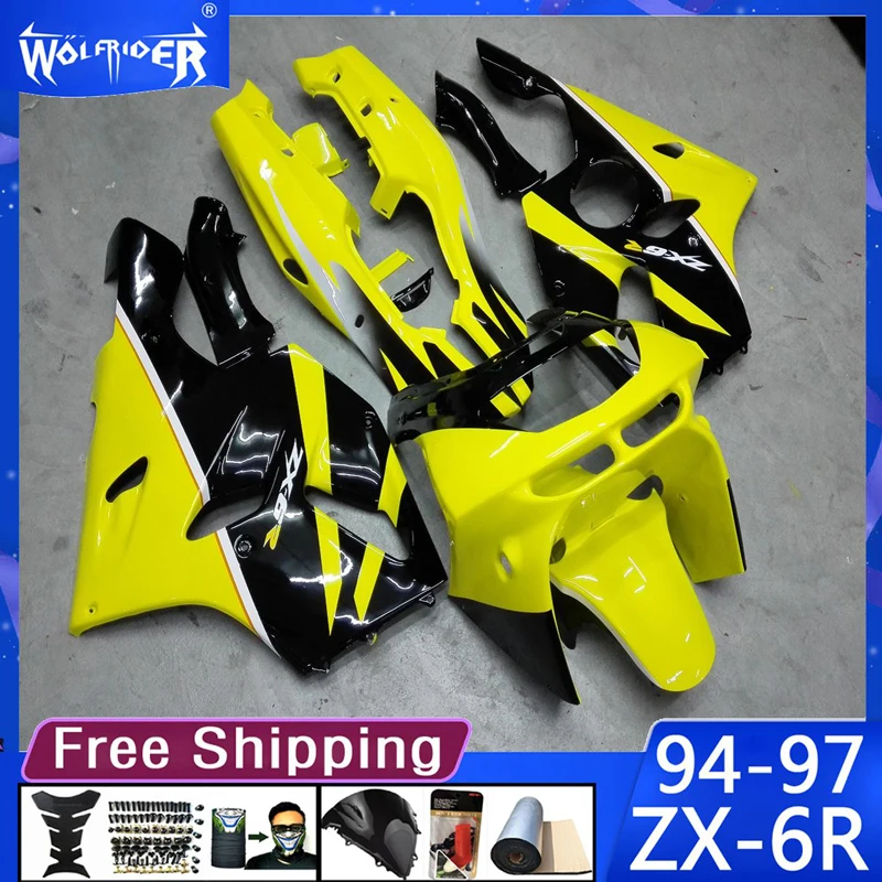 Motorcycle ABS plastic fairings for ZX-6R 1994-1997 ZX6R 94 95 96 97 Motorbike yellow black fairing Manufacturer Customize cover