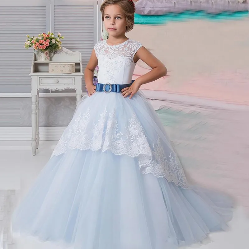 Elegant Fluffy Flower Girl Dress for Wedding Sleeveless Bow First Communion Birthday Party Pageant Dresses Princess Costume