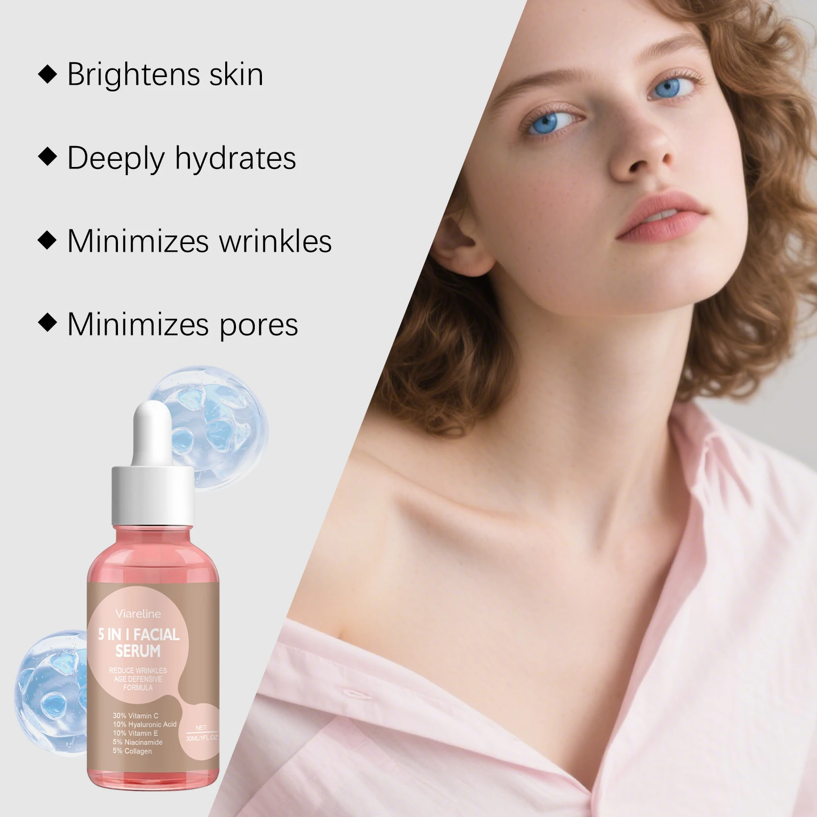 5 In1 Niacinamide Facial Serum Dropper Hyaluronic Acid Vitamin Hydrating Moisturizing Anti-Aging Face Smooth Care Essence