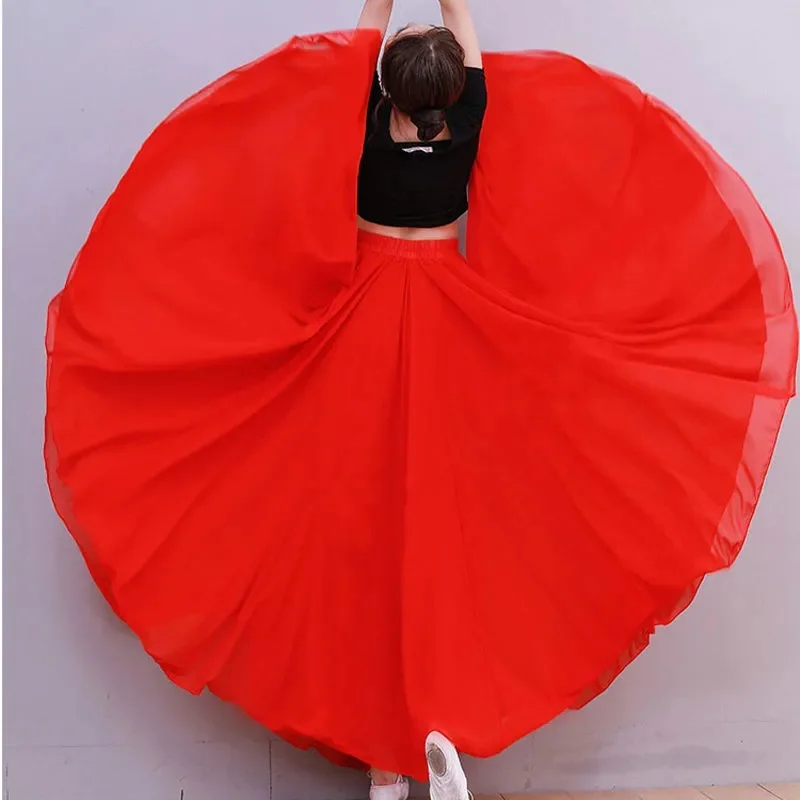 Lente Zomer Herfst Hoge Taille Etnische Stijl Hoogwaardige Rokken 720 Graden Grote Swing Dans Rokken Dubbellaags Chiffon Rok