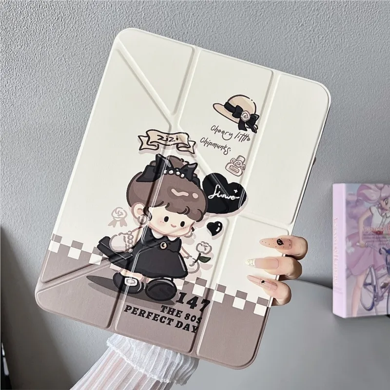 Sweet Girl Pattern Tablet Case with Pen Holder for iPad Pro 11 12.9 13in 2022 Air6/7/8 11/13in M2 M3 M4 M5 2026 Protective Cover
