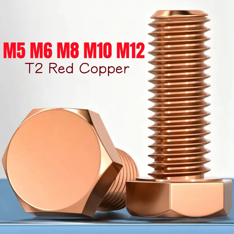 M5 M6 M8 M10 M12 T2 Red Copper Outer Hexagonal Screws Conductive Red Copper Purple Copper Conductivity Bolts
