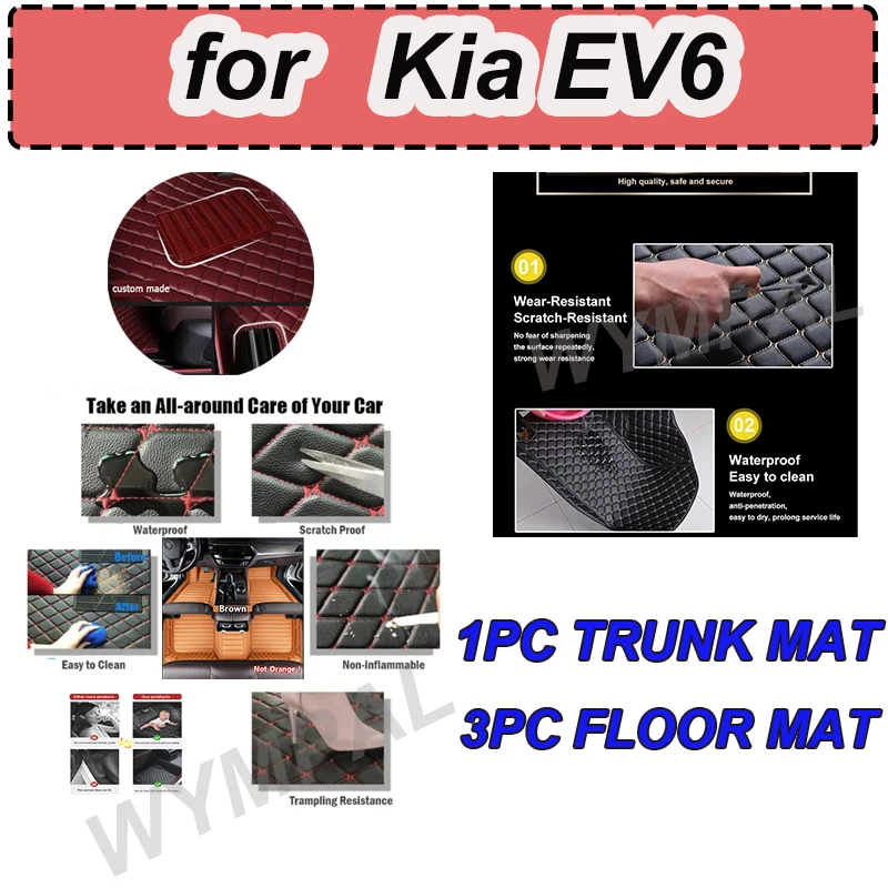

LUXURY Custom Automotive Car Floor Mats For Kia EV6 2020 2021 2022 Floor Mats Auto Luxury Leather