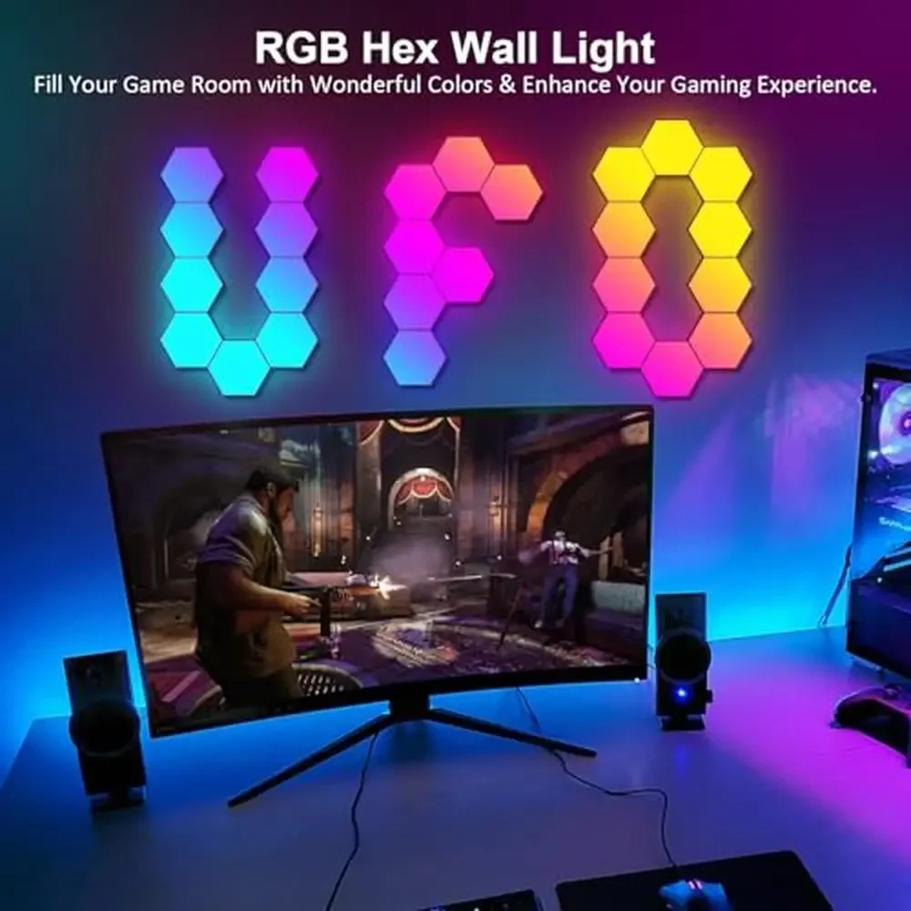 RGB Hexagon Lights Wall Music Sync Gaming Panel Smart APP with Remote Control Modular Honeycomb Shape Panels DIY Multi-scene USB