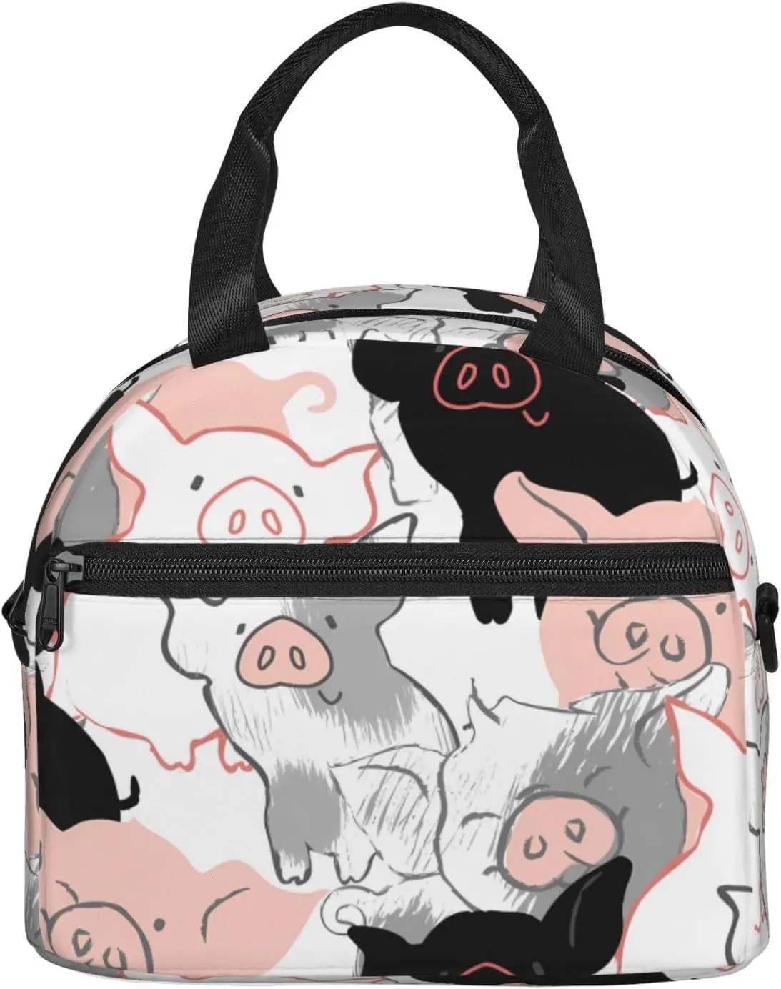 Graffiti Hand Drawn Cute Pigs Lunch Bag Insulated with Adjustable Shoulder Strap for Women Men Reusable Lunch Cooler Bag