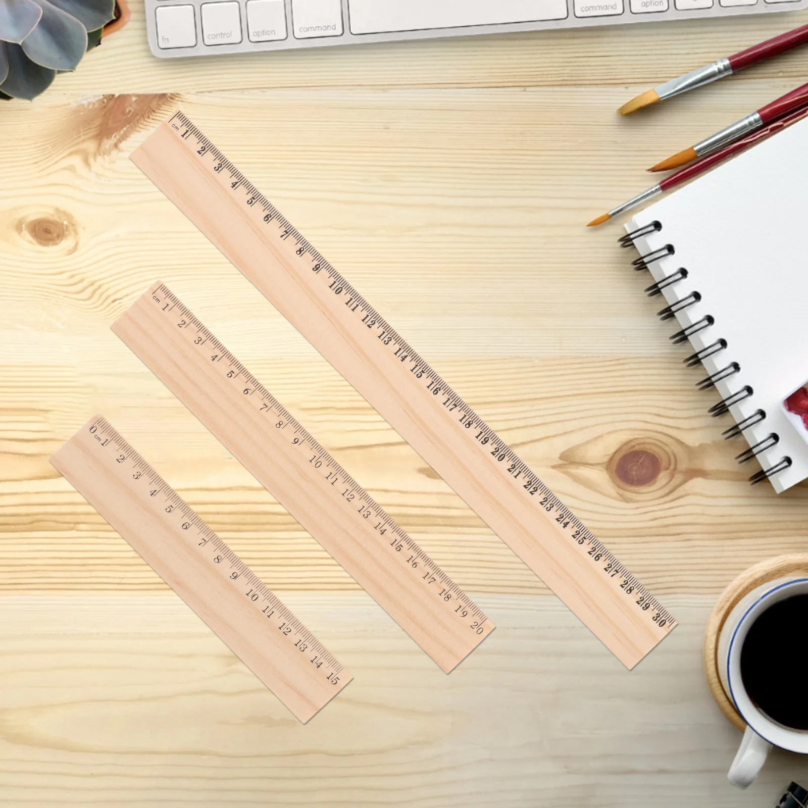 9 Pcs Double-sided Scale Ruler Wooden Straight Edges Rulers Learning Office Aesthetic